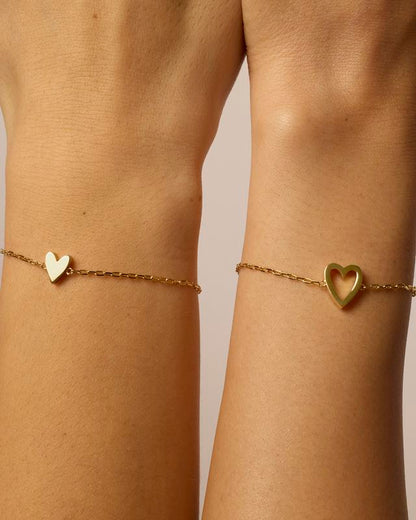 Pulseras de Pareja con Corazón (Set de 2) | Acero Inoxidable Chapado en Oro de 18K