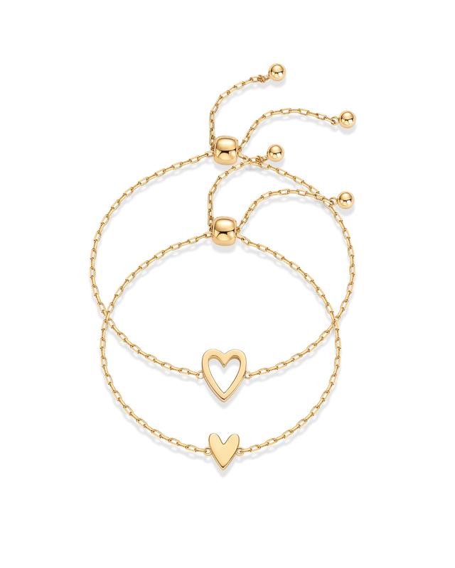 Pulseras de Pareja con Corazón (Set de 2) | Acero Inoxidable Chapado en Oro de 18K