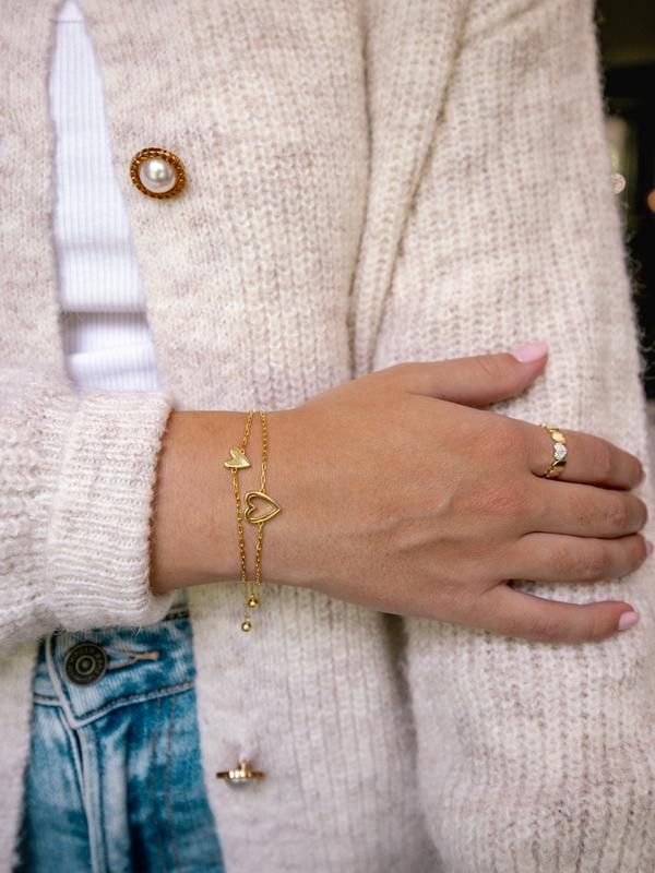 Pulseras de Pareja con Corazón (Set de 2) | Acero Inoxidable Chapado en Oro de 18K
