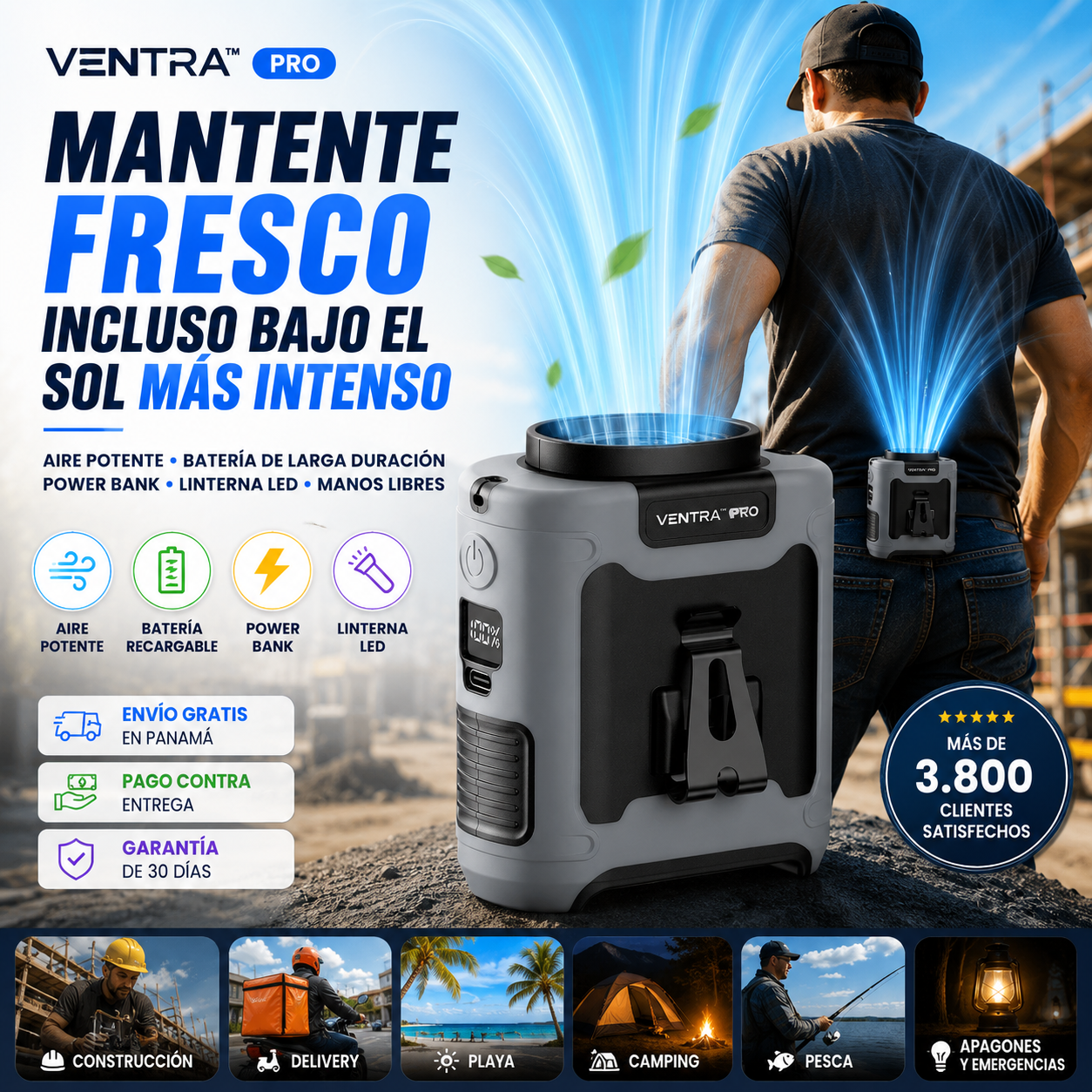Ventra™ Pro | Ventilador Portátil de Cintura 3 en 1