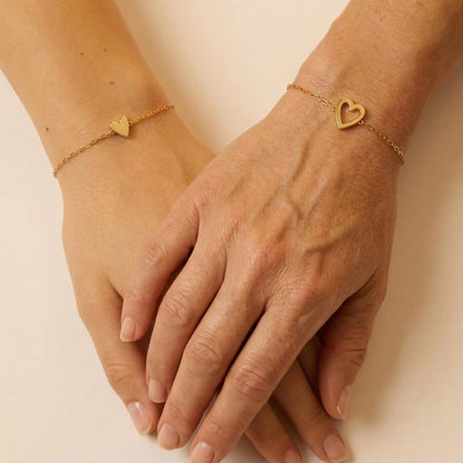 Pulseras de Pareja con Corazón (Set de 2) | Acero Inoxidable Chapado en Oro de 18K